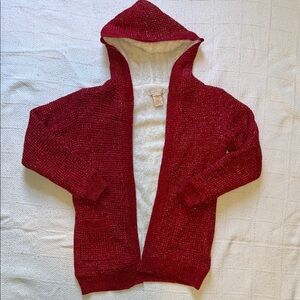 Sweet Storm Girls Sherpa Lined Red Hooded Cardigan